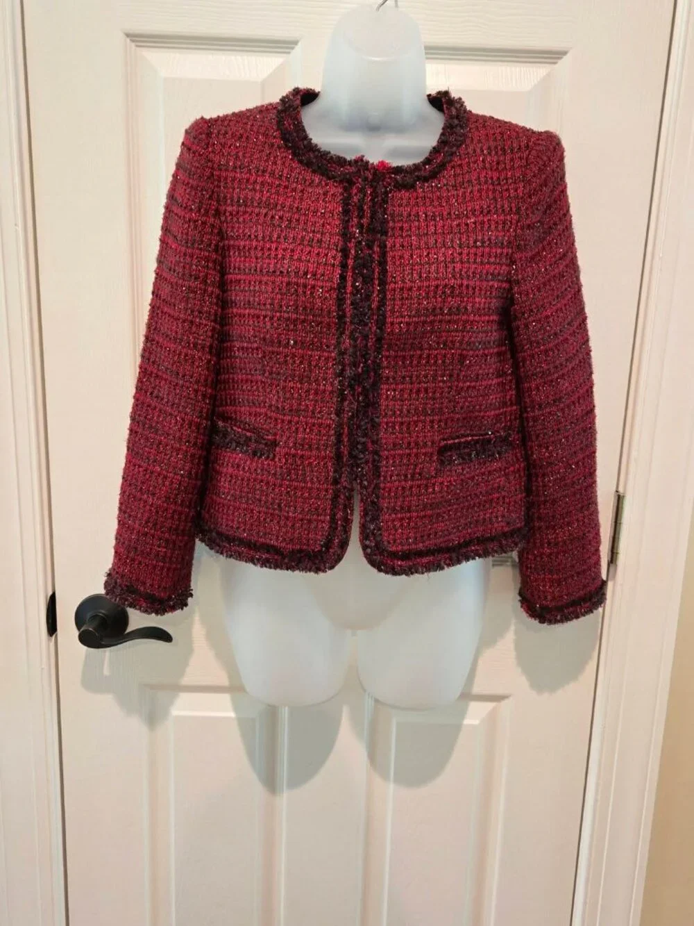 Alice + Olivia Kidman Metallic Red Tweed Jacket Size Small